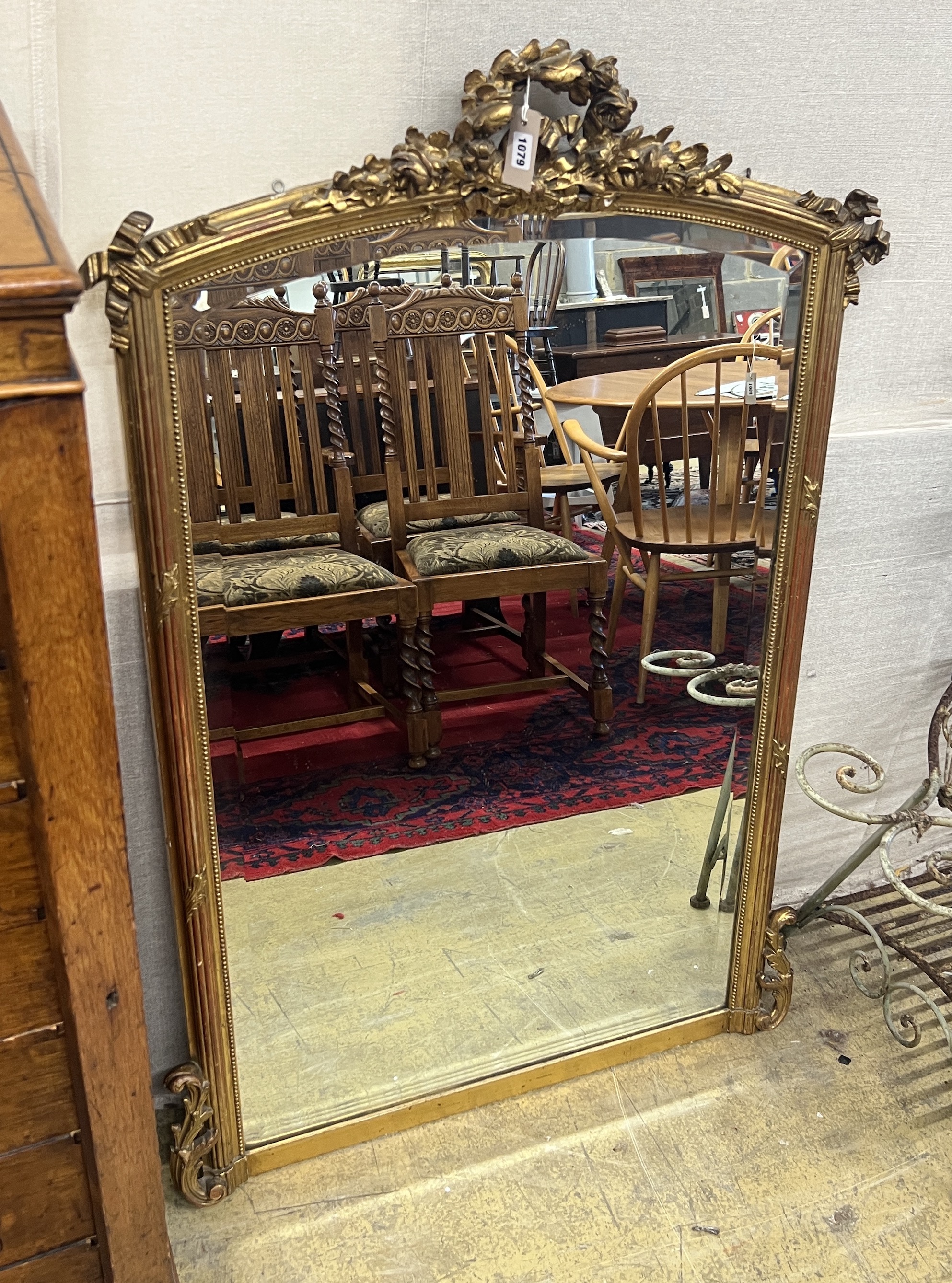 A 19th century French giltwood and composition overmantel mirror, width 85cm, height 132cm